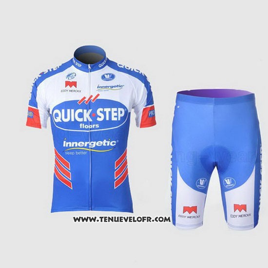2011 Maillot Ciclismo Quick Step Floor Blanc et Azur Manches Courtes et Cuissard